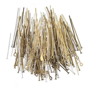 Head pin / eye pin mix 1pkg25g "pewter" / pewter, 0.5 to 4 inch, 21-28 gauge multi-finished / brass