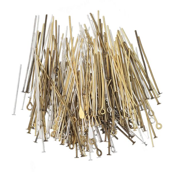 Head pin / eye pin mix 1pkg25g "pewter" / pewter, 0.5 to 4 inch, 21-28 gauge multi-finished / brass image number 0