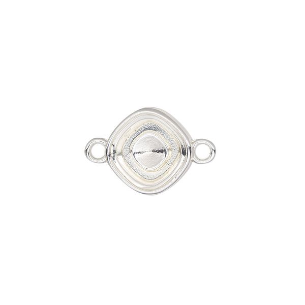 Link, Almost Instant Jewelry&reg;, silver-finished "pewter" (zinc-based alloy), 13mm diamond with 10mm cushion setting. Sold per pkg of 2. image number 0