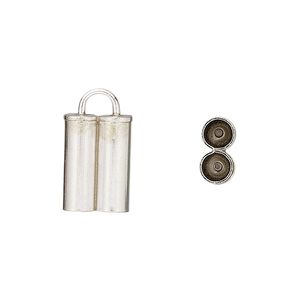 Cord end glue-in 1pkg2 sterling silver, 14x9.5mm / double round tube, 4mm inside diameter