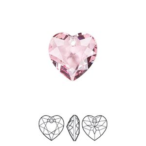 Drop 1pk light rose, Crystal Passions&reg; 14.5mm pendant heart cut 6432