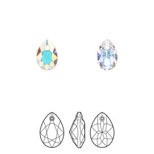 Drop 4pk crystal AB, Crystal Passions&reg; 9x6mm pendant pear cut 6433
