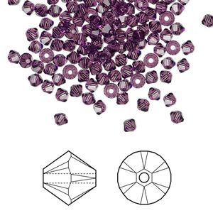Bead 1440pk amethyst, Swarovski&reg; 3mm XILION bicone 5328