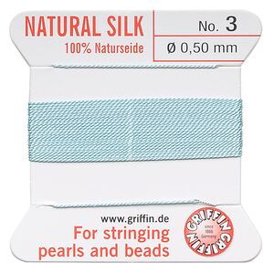 Thread, Griffin, silk, turquoise blue, size #3. Sold per 2-meter card (approximately 78 inches).