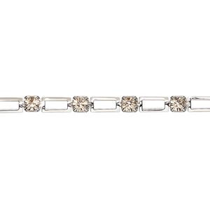 Cupchain, VINTAGE Crystal&trade;, imitation rhodium-plated brass and crystal, light peach, 3.3mm open rectangle. Sold per pkg of 1 meter.