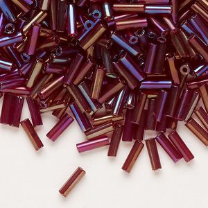Bead, Preciosa Ornela Czech glass, bugle bead, pkg/500g, 1/4 inch, rainbow translucent garnet, (91120).