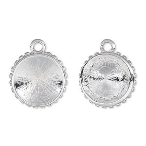 Drop, Almost Instant Jewelry&reg;, silver-plated "pewter" (zinc-based alloy), 17.5mm single-sided round with beaded rim and 14mm rivoli setting. Sold per pkg of 2.