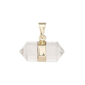Quartz crystal / brass 1pkg1, gold-plated hand-cut faceted double point pendant natural 23x10mm-27x12mm