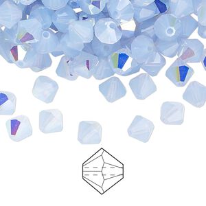 Bead 144pk light sapphire opal AB, Preciosa Czech crystal 6mm bicone