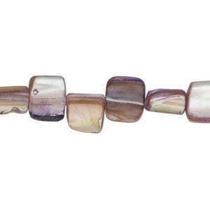 Mother-of-pearl shell 1pkg1, triangle tube bead 14 inch pale blue / lavender 7x6mm-12x9mm