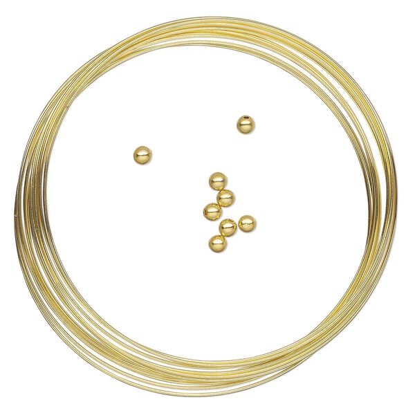 Memory wire, Beadalon&reg;, gold-plated carbon steel, 2-1/4-inch round bracelet, 0.65mm thick with 3mm end caps. Sold per 9-piece set, approximately 12 loops. image number 0