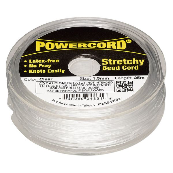 Cord, Powercord&reg;, elastic, clear, 1.5mm, 22-pound test. Sold per 25-meter spool. image number 0