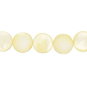 Mother-of-pearl shell 1pkg1, puffed flat round bead 15 inch canary 9-11mm