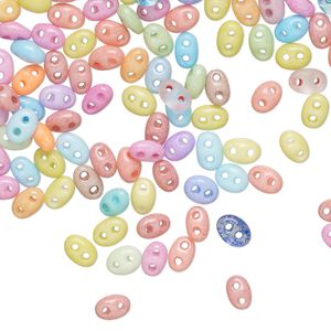 Bead mix 25g pk opaque and transparent mixed colors, Preciosa Twin&trade; Pressed Twin Czech glass, 5x2.5mm oval