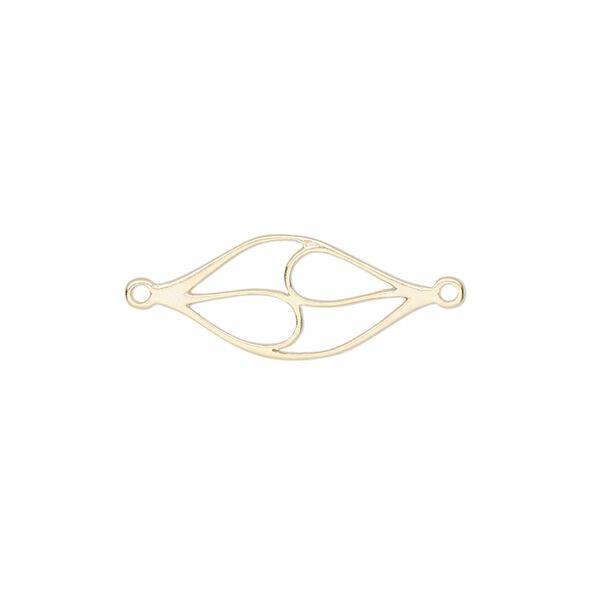 Link, Amoracast&reg;, satin-finished "vermeil" (gold-finished sterling silver), 24x10mm two-sided cutout olive branch. Sold individually. image number 0