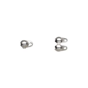 Bead tip side clamp-on 1pkg20 stainless steel, 6x4mm / fits up to 2.4mm ball chain / double closed loop, Hot Tips&reg;