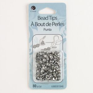 Bead tip bottom clamp-on 1pkg80 silver-finished, 5x3.5mm / open loop / 0.039 inch inside diameter, steel