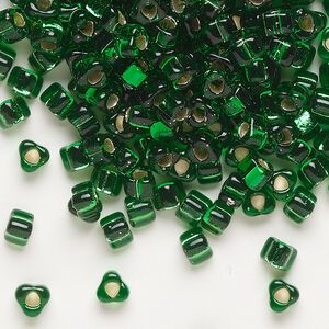 Seed bead, Miyuki, glass, silver-lined translucent green (TR1802), #5 triangle. Sold per 250-gram pkg.