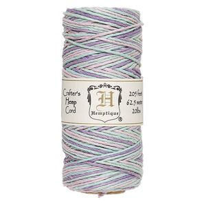 Cord, Hemptique&reg;, polished variegated hemp, multicolored pastel, 1mm diameter, 20-pound test. Sold per 205-foot spool.