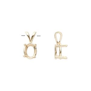 Pendant, Sure-Set&trade;, 14Kt gold, 8x6mm with 4-prong oval basket setting. Sold individually.