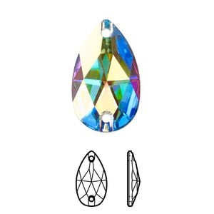 Sew-on 2pk crystal AB foil back, Crystal Passions&reg; 23x13.8mm pear 3230