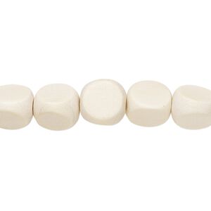Bead, wood (dyed / waxed), white, 10mm rounded triangle. Sold per 15-1/2" to 16" strand.