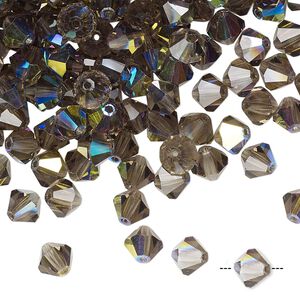 Bead 288pk black diamond AB, Preciosa Czech crystal 6mm bicone