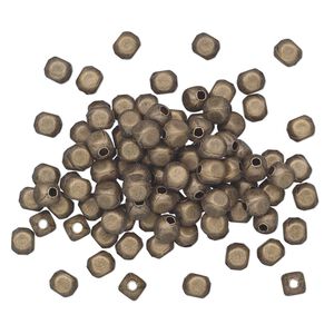 Bead 1pkg100 gold-plated, 4x3mm rounded rectangle, brass antique