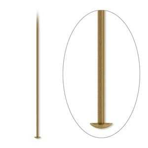 Head pin 1pkg100 gold-plated, 2.5 inch, 21 gauge brass antique