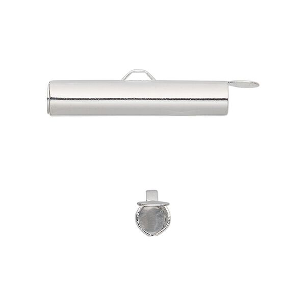 End bar 1pkg10 silver-finished, 26x5mm round tube / fold-in ends / 4mm inside diameter, brass image number 0