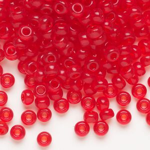 Seed bead, Miyuki, glass, pkg/250g, #6 rocaille, transparent red orange (RR-140).