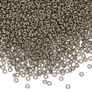 Seed bead, Miyuki, glass, pkg/10g, 2.2x1mm spacer rondelle, opaque iris khaki, (SPR2.2-2035).