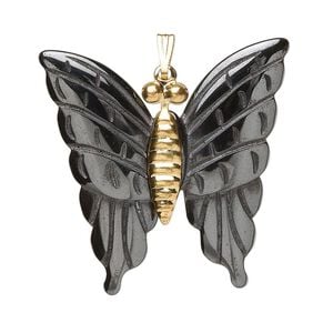Hemalyke&trade; / brass 1pkg2, gold-finished / silver-finished butterfly pendant 32x30mm