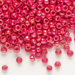 Seed bead, Dyna-Mites&trade;, glass, opaque rainbow ruby red, #6 round. Sold per 40-gram pkg.