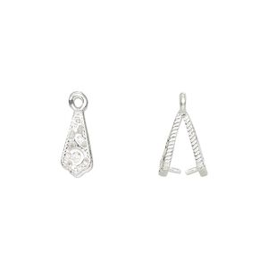 Bail, ice-pick, silver-plated brass, 11.5x5mm textured with cutout design, 6.5mm grip length. Sold per pkg of 6.