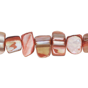 Mother-of-pearl shell 1pkg1, triangle tube bead 15 inch dark salmon 7x7mm-13x9mm
