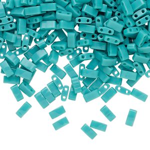 Seed bead, TILA&reg;, glass, pkg/40g, 5x2.3mm half tila rectangle, opaque mint green, (HTL-412).