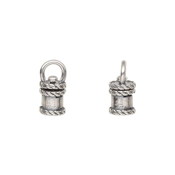 Crimp end 1pkg2 silver-plated, 10x6.5mm swivel tube / loop / rope trim design / 4mm inside diameter, brass / antiqued / JBB Findings image number 0