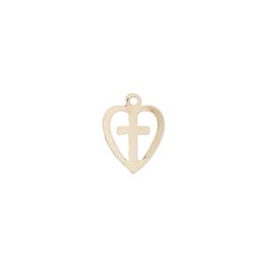 Drop, 14Kt gold-filled, 11x10mm heart with cutout cross. Sold individually.