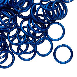 Jump ring 1pkg100 aluminum, 12mm round, 15 gauge / 9.2mm inside diameter / dark blue