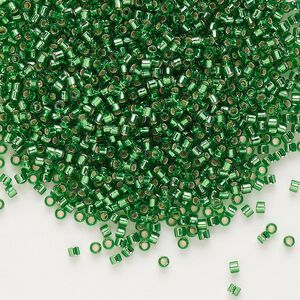 Seed bead, Delica&reg;, glass, pkg/50g, #11 round, transparent silver-lined green (DB-0046).