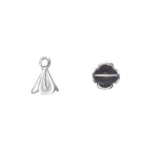 End cap, antiqued sterling silver, 8x7.5mm flower cone with cross bar inside, 5.5mm inside diameter. Sold individually.