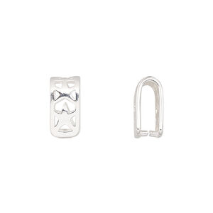 Bail, ice-pick, sterling silver, 13x6mm rectangle with stars, 10mm grip length. Sold per pkg of 2.