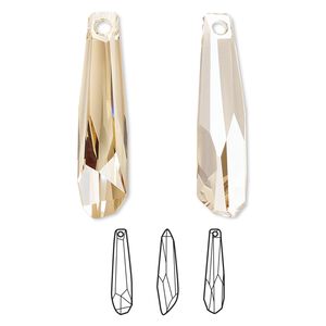 Focal 12pk crystal golden shadow V partially frosted, Swarovski&reg; 30x7mm pendant crystalacite 6017/G