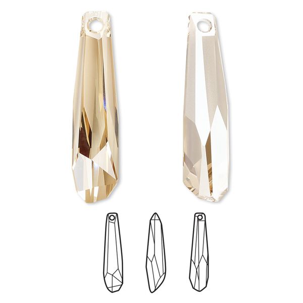 Focal 12pk crystal golden shadow V partially frosted, Swarovski&reg; 30x7mm pendant crystalacite 6017/G image number 0