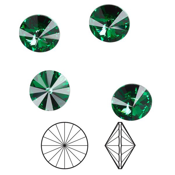 Chaton 144pk majestic green foil back, Swarovski&reg; 14mm rivoli 1122 image number 0