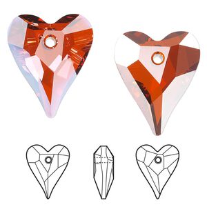 Drop 1pk crystal red magma, Crystal Passions&reg; 27x22mm pendant wild heart 6240