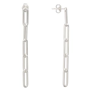 Earstud 1pkg2 sterling silver, 55x4mm / 5-link paperclip chain, 1 pair