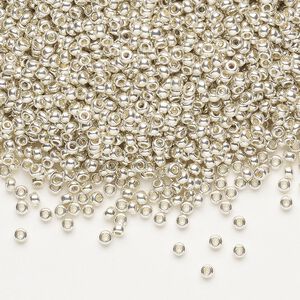 Seed bead, Preciosa Ornela Czech glass, pkg/500g, #11 rocaille, opaque metallic terra dyed silver clear, (18503).