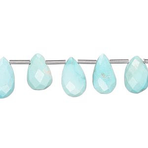 Imperial crown turquoise 1pkg18, hand-cut top-drilled faceted puffed teardrop bead natural 10x7mm-13x9mm